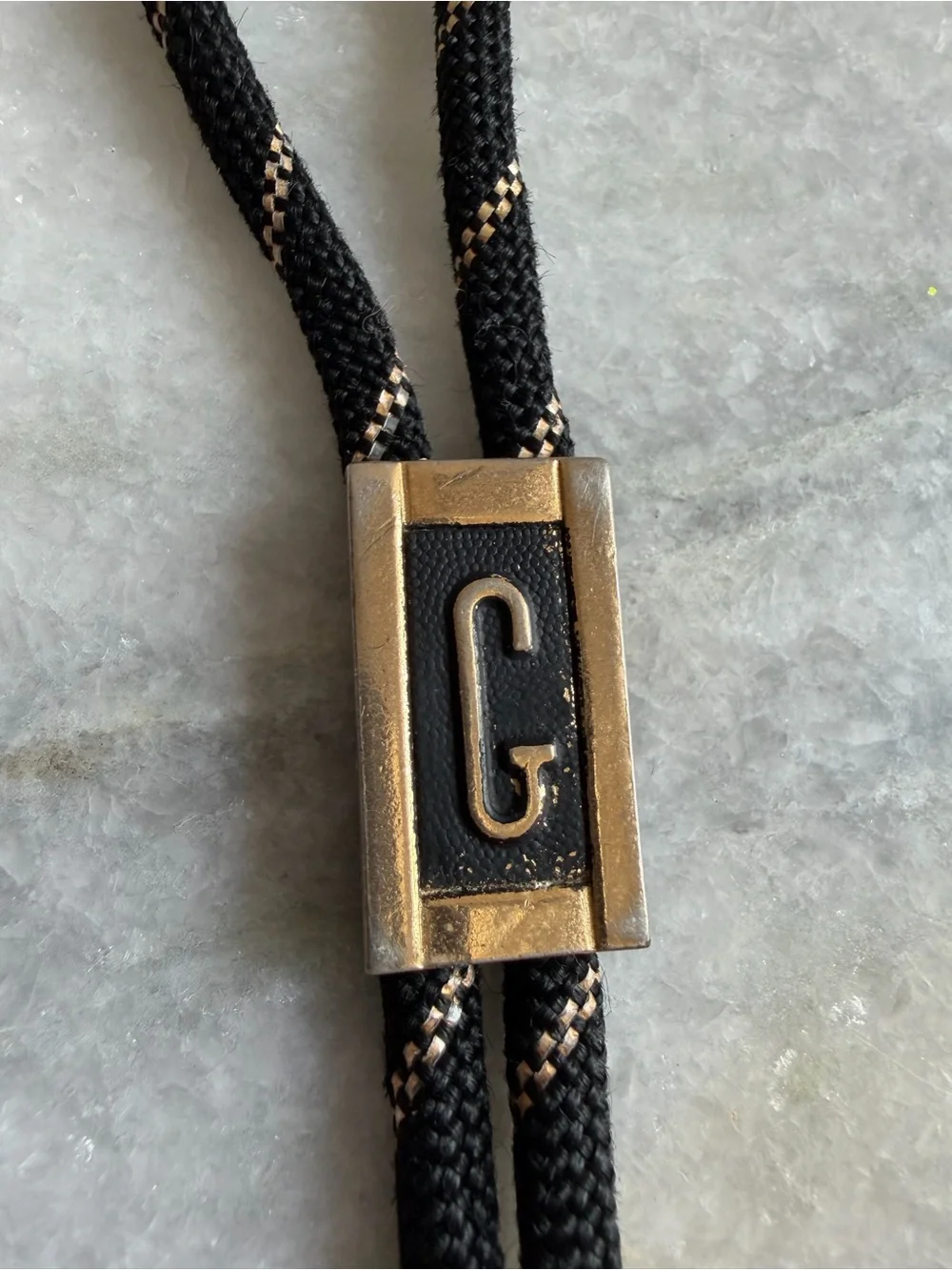 Vintage letter initial G bolo tie